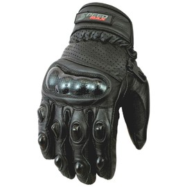 SPEED MAXX LTD MENS CARBON KNUCKLE EXTRA PROTECTIVE SHORT SUMMER VENTED MOTORBIKE/MOTORCYCLE LEATHER GLOVES (Small)