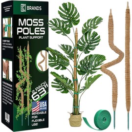 2 Pack 63'' Bendable Moss Pole Monstera Plant Support for Large Climbing Indoor Plants - Stakes for Potted Climbers - Tall Sticks Indoor Trellis for Houseplants - Accessories for Monstera Pot