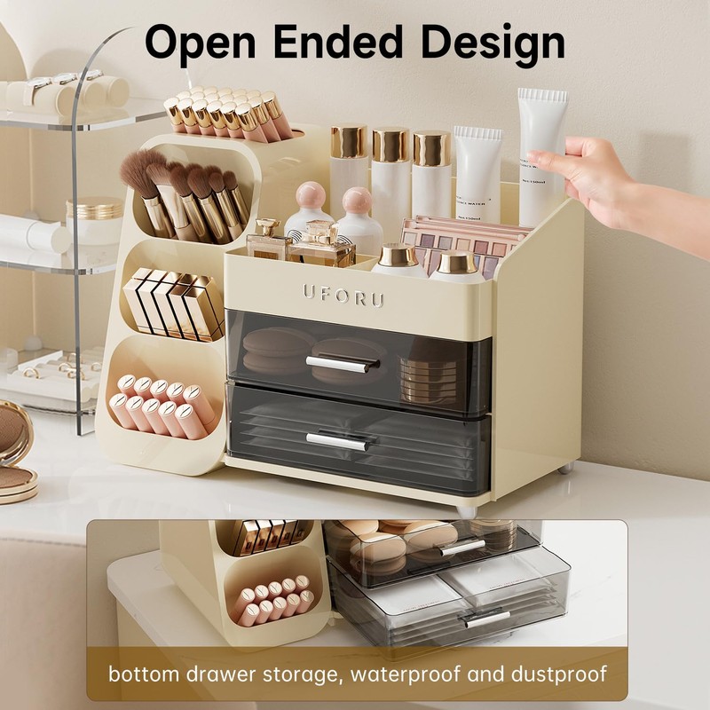 UFORU Makeup Organizer for Vanity with Brush Holder, Countertop Skincare