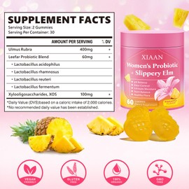 XIAAN Womens Probiotic Slippery Elm Gummies, Her Juicy Feminine Probiotics Gummies Supports pH Balance & Immune System, Vaginal Probiotic Gummies, Suagr-Free, Veagn, Pineapple Flavor, 60 Count