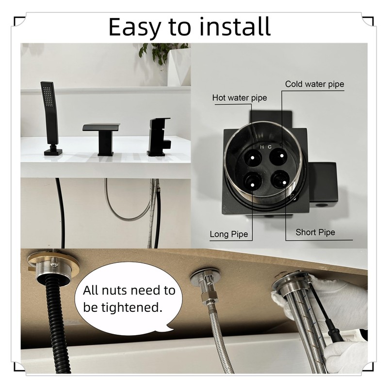 Beiyi Waterfall Roman Tub Faucet with Hand Shower Matte Black