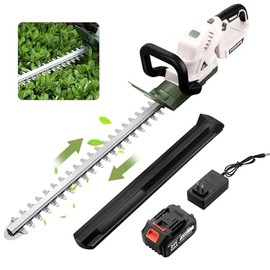 Cordless Hedge Trimmer, 24V Bush Trimmer, Handheld Hedge Grass Cutter, Grass Shrub Trimmer, Lightweight & Compact Trimmer with 2 Rechargeable Batteries (Light whitgreen)
