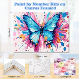 MOGTAA Paint by Numbers for Adults Beginner with Frame, Colorful Butterfly Paint by Numbers for Adults, Kids' Painting by Numbers, DIY Oil Painting Kits Animal Art Crafts for Home Decor, 8x12in
