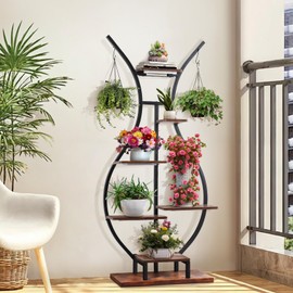 Ozonlife Plant Stand Indoor with Grow Lights 4 Headed Metal Plant Shelf 60" Tall Flower Stand Rack for Living Room Balcony Patio Garden Black (Leaf)