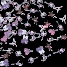 yueton Pink Nail Charms Cute Heart Moon Star Scepter Nail Art Charms Nail Accessories DIY Nail Design Supplies for Women, Net Weight About 6.4g