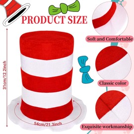 JcHrmers Cute Cat Costume Accessories Top Hat in Red and White Striped Sleeve Tutu Skirt Socking Gloves Tail for Read Book Day (4-6yr)