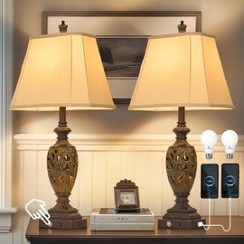 29.5"H Touch Traditional Table Lamp Set of 2,Vintage Bedside Nightstand Lamps with Dual USB and Night Light, 3-Color Hollow Out Leafwork Bronze Gold Finish Desk Lamps for Living Room,Bedroom