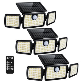 Solar Lights Outdoor, 3 Head Solar Motion Lights Outdoor with 2500LM High Brightness, Built-in Bigger Tempered Glass Solar Panel, Sensitive PIR Motion Inductor(3-Pack)