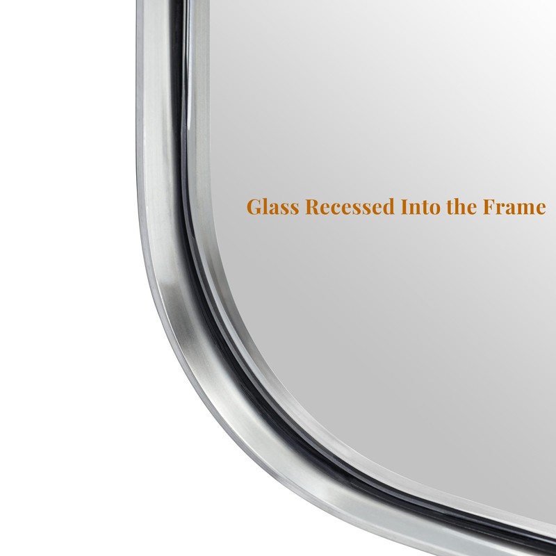 TEHOME 30x40'' Brushed Nickel Rounded Rectangle Bathroom Mirror Brushd Silver