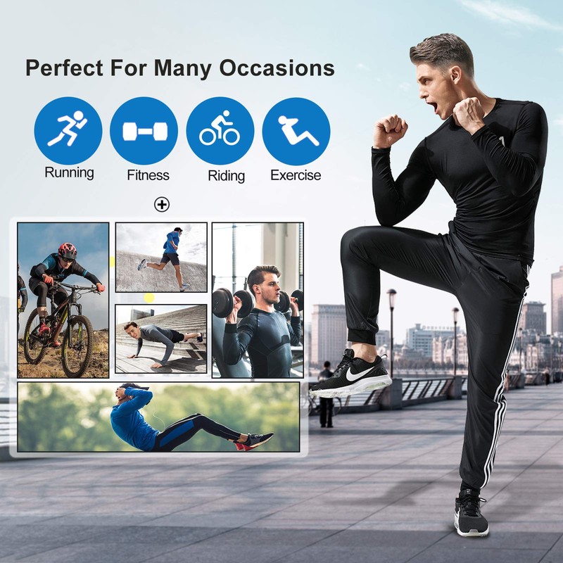 MEETYOO Mens Compression Long Sleeve Athletic Workout Undershirt, Black, Large