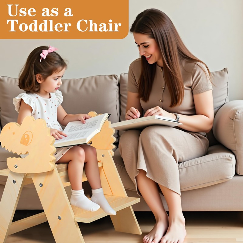 TinyHaven Wooden Toddler Step Stool, 2-Step Foldable Stool for Kids