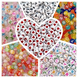 1200pcs Letter Beads Kit 6 Color Round Acrylic Alphabet Beads Friendship Bracelets Assorted Alphabet Beads with 1 Roll Elastic String for Bracelet Necklace Jewelry Making Supplies