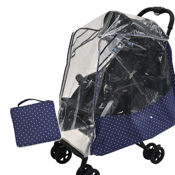 [Ogawa] [LINEDROPS Original] Rain Cover for Strollers, Facing and Back, Compatible with A, B Strollers, Buggies, Multi-Rain Cover (Dot, Navy)
