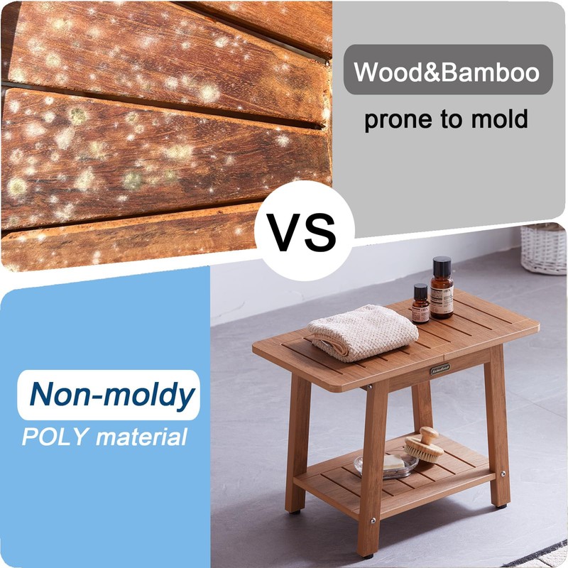 HDPS Shower Bench Seat, Waterproof Poly Lumber Shower Stool, Bathroom