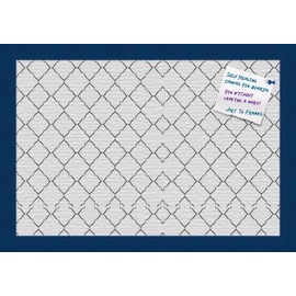 PinPix Decorative pin Cork Bulletin Board Made from Canvas, Delicate Quatrefoil Design Printed at 18x12 Inches and Framed in Blue Stain on Beech (PinPix-147)