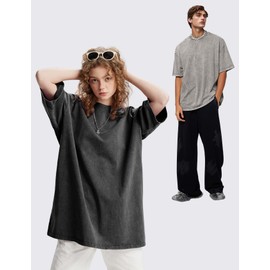 Eisctnd Men Oversized T Shirts Vintage Tee Loose Fit Short Unisex Tops Solid Basic T Shirts(4-Black+Beige+Grey+Green-XXL)