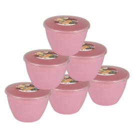 Just Pudding Basins Pastel Colours Pink 1 Pint Basin and Clear Lid Pack of 6 Plastic Pudding Steaming Bowls