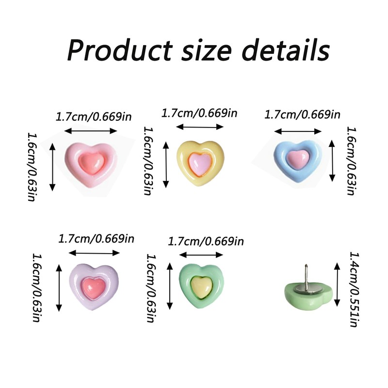50 PCS Heart Push Pin Cute Heart Thumb Tacks for