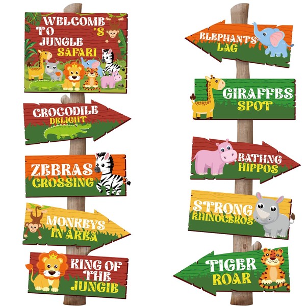 20 Pieces Safari Jungle Party Sign Jungle Decorations for Classroom Zoo Birthday Party Decorations Supplies Birthday Welcome Signs Animal Signs Baby Shower Welcome Party Favors