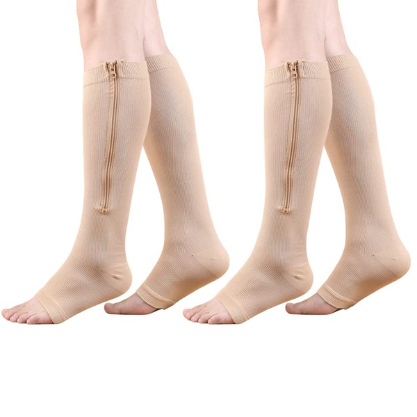 HYCOPROT Zipper Compression Socks for Women Men 2 Pairs Open