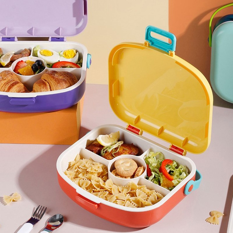 Bento Lunch Box ABS Separate Compartments with Buckle Handle Leakage