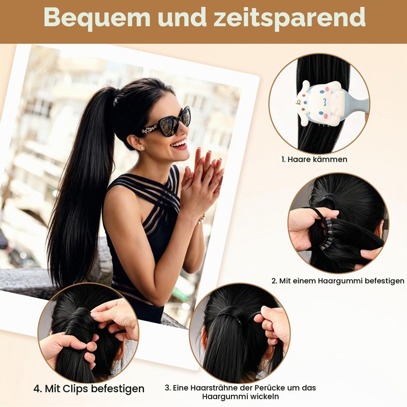 Ponytail Extension, Ponytail Hairpiece, 60 cm Long Straight Braid Extensions,