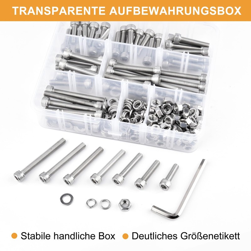 VIGRUE Pack of 238 M6 Cylinder Screws with Hexagon Socket