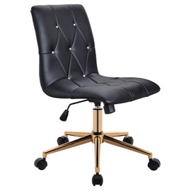 DUHOME Leather Home Office Chair, Armless Black Desk Chair with Gold Base, Adjustable Task Chair Computer Chair Rolling Chair with Wheels for Teens