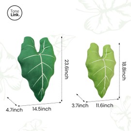 3D Leaves Throw Pillows, 23.6"& 18.8" Philodendron Gloriosum Soft Plush Pillow, Set of 2 for Living Room Bedroom Decor, Light Green & Dark Green
