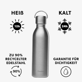 Qwetch - Drinking Bottle 600 ml Stainless Steel Active - Thermos Flask Made from 90% Recycled Stainless Steel - 24 Hours Cold & 12 Hours Hot - Insulated Flask, Leak-Proof, BPA-Free and Compact