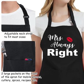2 PCS Mr & Mrs Couple Aprons Set,Adjustable Matching Aprons with 2 Pockets for Women Men,Suitable for Weddings, Valentine's Day gifts