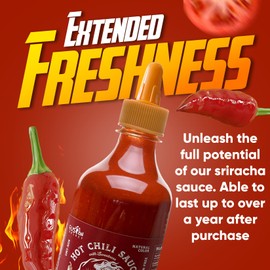 Fusion Select 20 Oz Sriracha Hot Sauce - Gourmet Spicy & Sweet Chili Sauce Seasoning for Cooking, Pizza, Stir Fry, Chicken, Meat, Taco - Made from Sun Dried Chilies, Natural Color