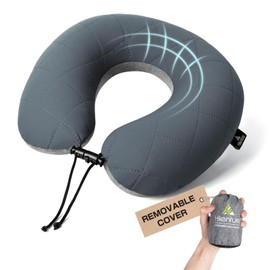 HIKENTURE Travel Pillow, Ultralight Inflatable Neck Pillow, Fully Inflated in 3 Breaths, Ergonomic Travel Neck Pillow for Airplane & Car, Portable Flight Pillow with Adjustable Softness(Grey)