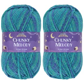 JubileeYarn Chunky Melody Yarn - 100g/Skein Bulky Wool Blend - Beachfront Blue - 2 Skeins