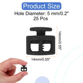 sourcing map 25 Pcs Assorted Colors Plastic Spring Cord Lock, Double-Hole Slider Toggles Clip End Stopper Round Fastener for Drawstrings Paracord Backpack Shoelace, Black