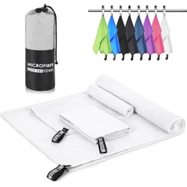 Toallas de Microfibra 3 Pack –Súper Absorbentes, Secado Rápido, Ligeras y Portátiles para Viaje, Playa, Natación, Yoga, Gimnasio, Camping – Incluye Bo