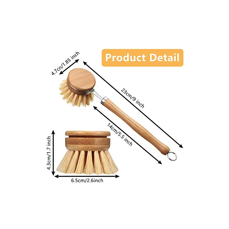 Patelai 8 Pieces Dish Brush with Wood Handle, Natural Dish