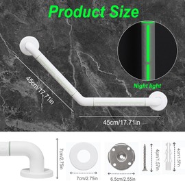 Bath Handle for Seniors,Handle Bars for the Bathroom,Rutschfest Sicherheitsgriff mit Fluoreszenz,Haltegriff Dusche Edelstahl,Treppenhandlauf Badezimmer Dusche(weiß, 45x45cm)