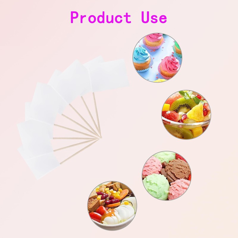 100PCS Blank Toothpick Flags Paper Food Labels - White Fruit