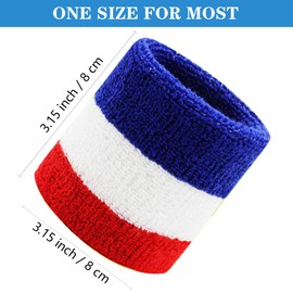 8 Pack Wrist Sweatbands Tennis Wrist Bands Absorbent Sweat Band for Men and Women, Breathable Cotton Sweatbands for Working Out, Football, Basketball, Running Athletic Sports -(Red/White/Blue)