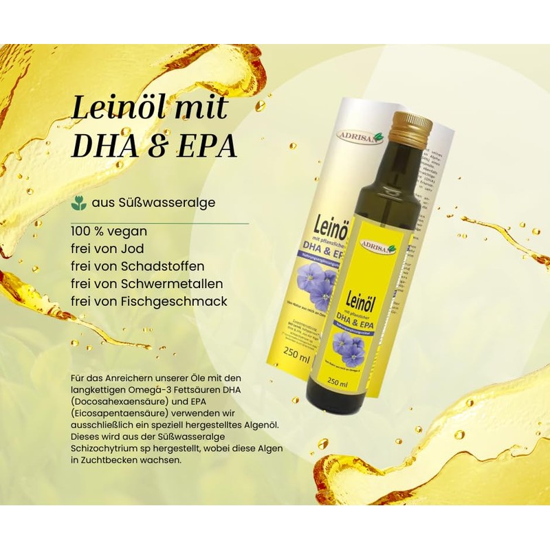 Adrisan Linseed Oil Organic * with DHA 250ML – Dietary Supplement