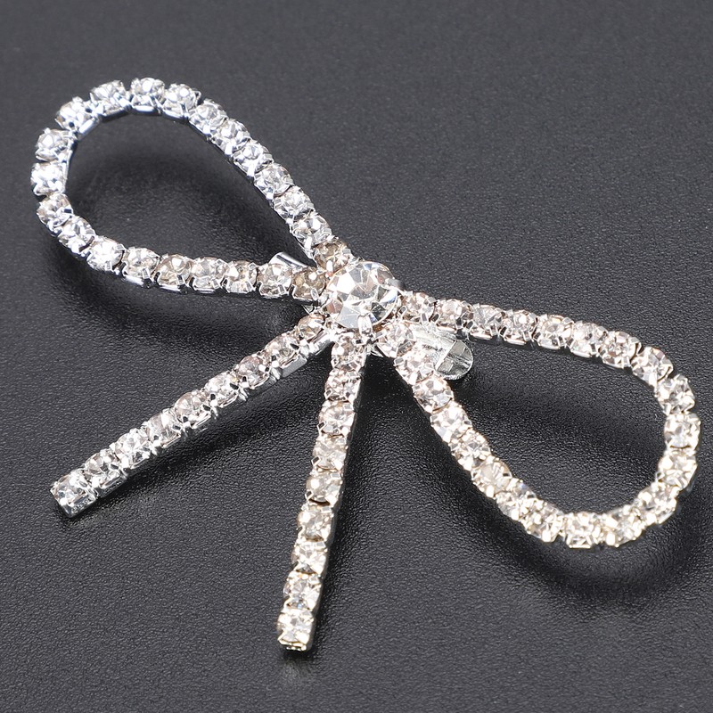 10Pcs Diamond Rhinestone Bow Glass Flash Brooch Claw Chain Suit