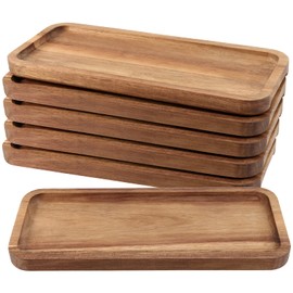 FUNSUEI 11.8 x 5.1 Inches Set of 6 Wooden Serving Platters, Acacia Wooden Serving Trays with Grooved Design, Rectangular Wood Platters for Fruit, Cookie, Bread, Vegetable, Salad