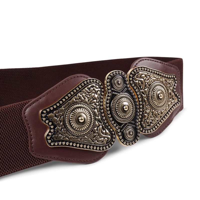 BlackButterfly Wide Elastic Stretch Vintage Antique Retro Buckle Belt (Dark
