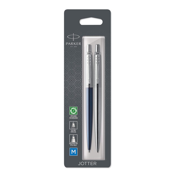 Parker Jotter London Duo Discovery Pack: Royal Blue Ballpoint Pen & Stainless Steel Gel Pen