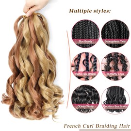French Curl Braiding Hair 16 Inch 8 Packs Curly Braiding Hair Pre Stretched French Curls Braiding Extension Curl Crochet Braids Spiral Extensions (30P27#, 16 Inch (Pack of 8))
