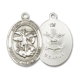 Bliss Sterling Silver Saint Michael Army Medal Pendant Necklace 18" Chain GiftBox