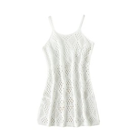 Milumia Girl's Crochet Swim Cover Up Knitted Beach Cami Dress Bikini Coverups White 8Y