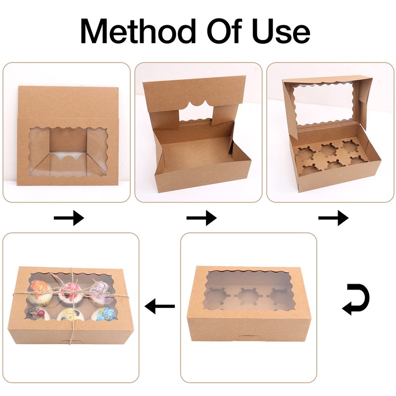 MAMUNU 10PCS 6 Cavity Cupcake Boxes with Window and Inserts,