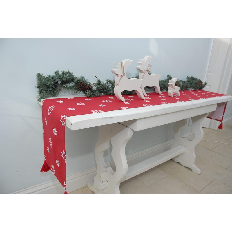RAGGED ROSE Christmas Table Runner, Cotton, Red, 230 x 30